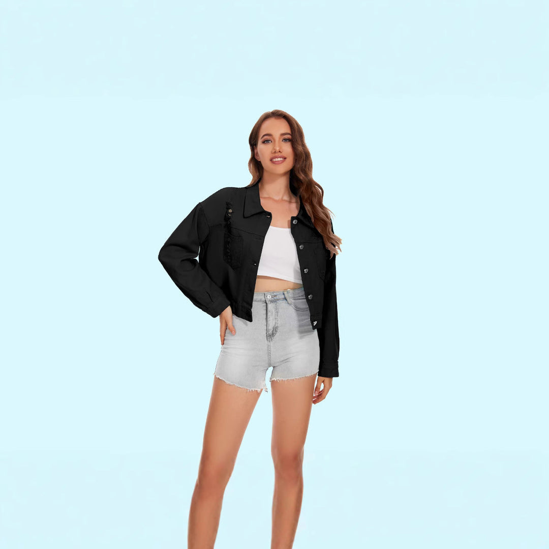 Damen Jeansjacke im lässigen Crop-Style mit fransigen Details W&W Mode