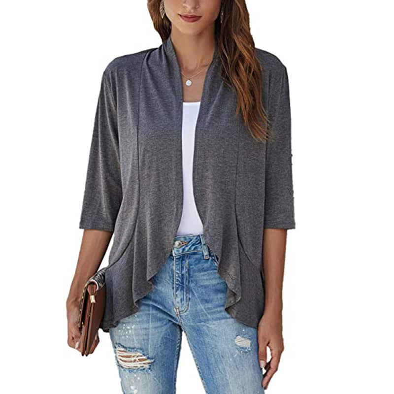 Damen leichte Chiffonjacke mit offenen Fronten und 3/4-Ärmeln WW