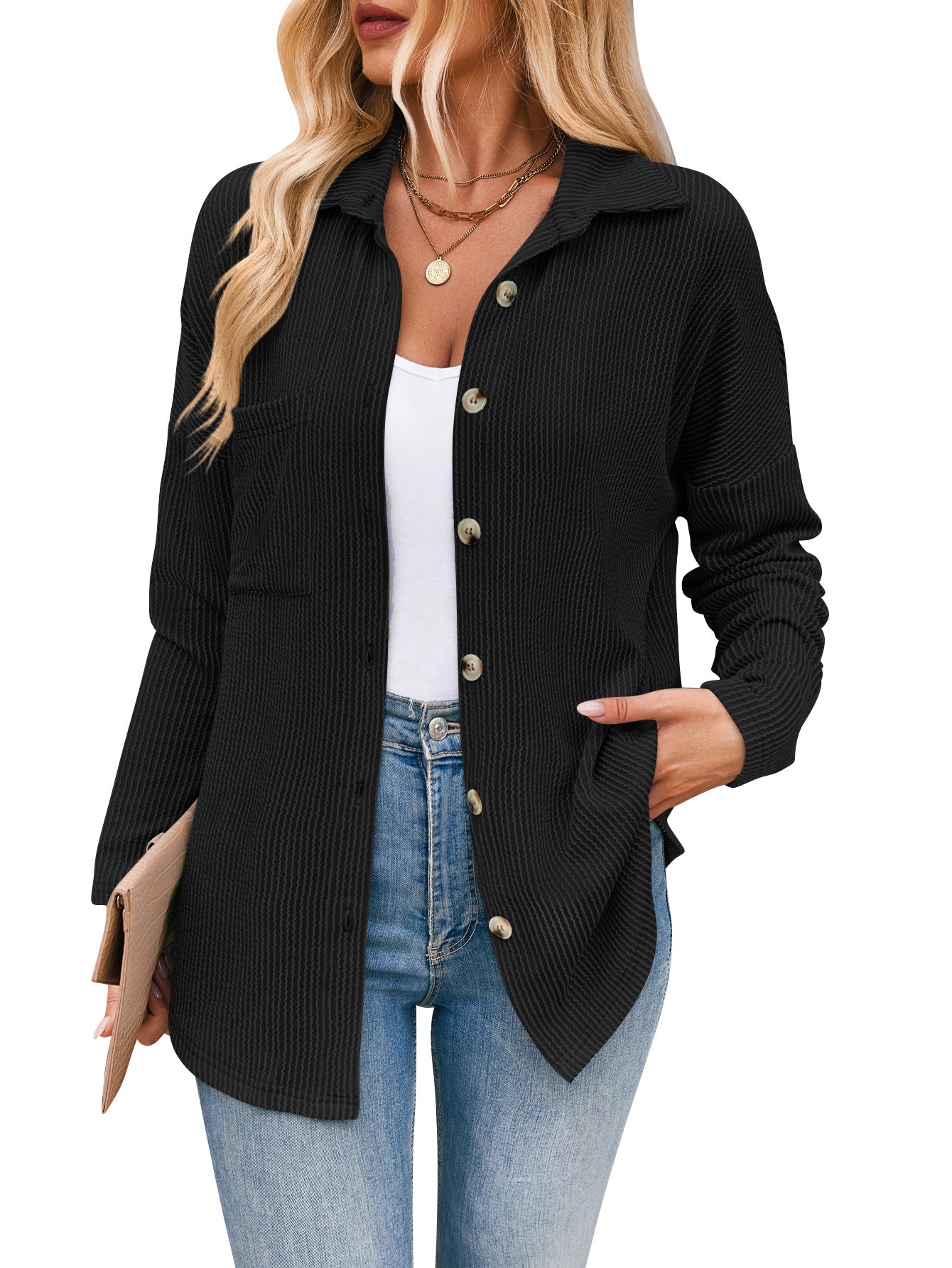 Damen lässige Strickjacke mit Knopfleiste WW