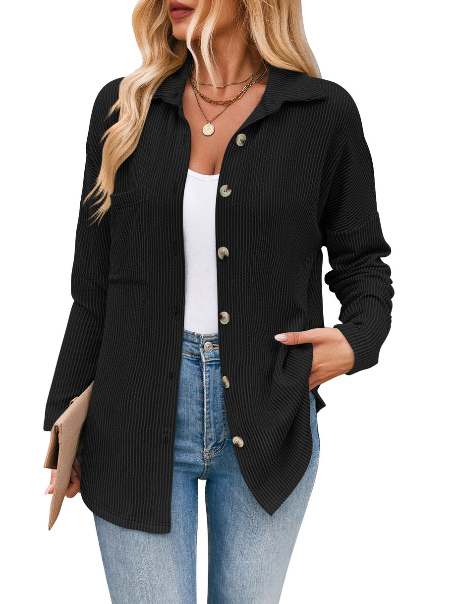Damen lässige Strickjacke mit Knopfleiste WW