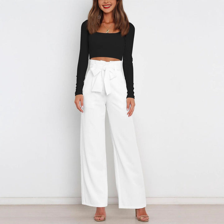 Damen elegante weite Stoffhose mit Taillengürtel W&W Mode