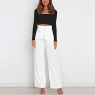 Damen elegante weite Stoffhose mit Taillengürtel WW