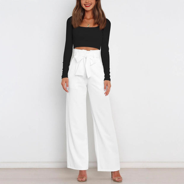 Damen elegante weite Stoffhose mit Taillengürtel WW