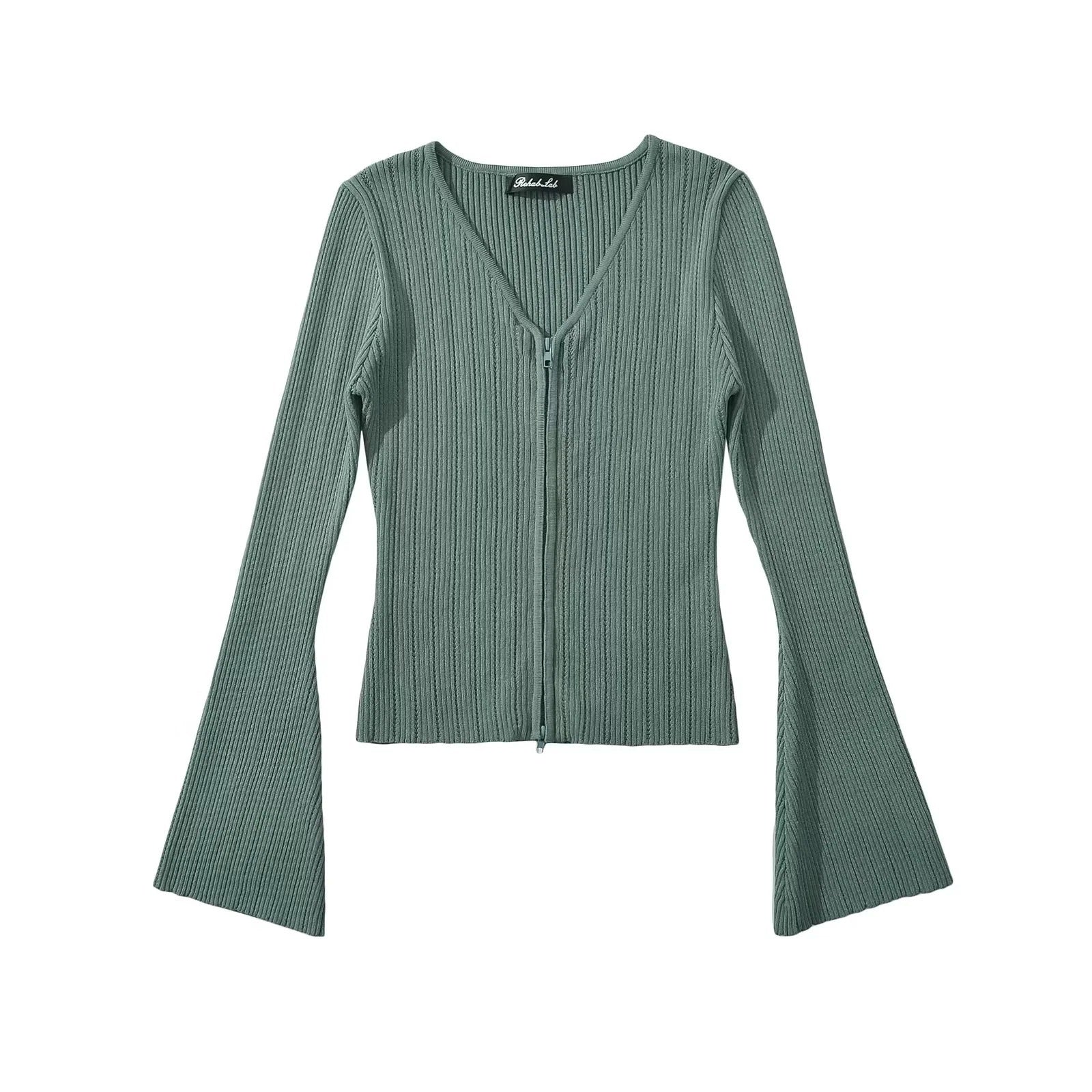 Damen Strickoberteil mit tiefem V-Ausschnitt und Zip-Verschluss WW