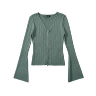 Damen Strickoberteil mit tiefem V-Ausschnitt und Zip-Verschluss WW