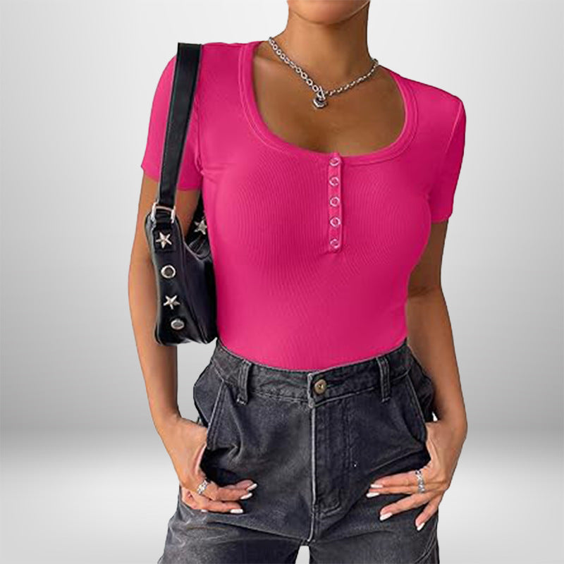Damen Kurzarm Bodysuit mit Knopfdetails und figurbetonter Silhouette WW