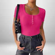 Damen Kurzarm Bodysuit mit Knopfdetails und figurbetonter Silhouette WW