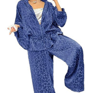 Damen sportlicher Freizeitanzug mit elegantem Leopardenmuster und weiten Hosen WW