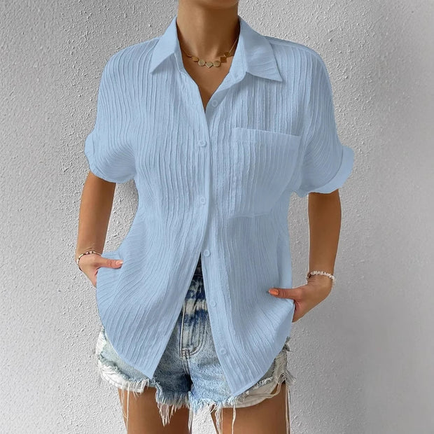 Damen Kurzarm Hemdbluse mit strukturiertem Obermaterial WW