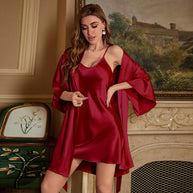 Damen Satin Kimono-Robe mit fließendem Schnitt und eleganten Ärmeln WW