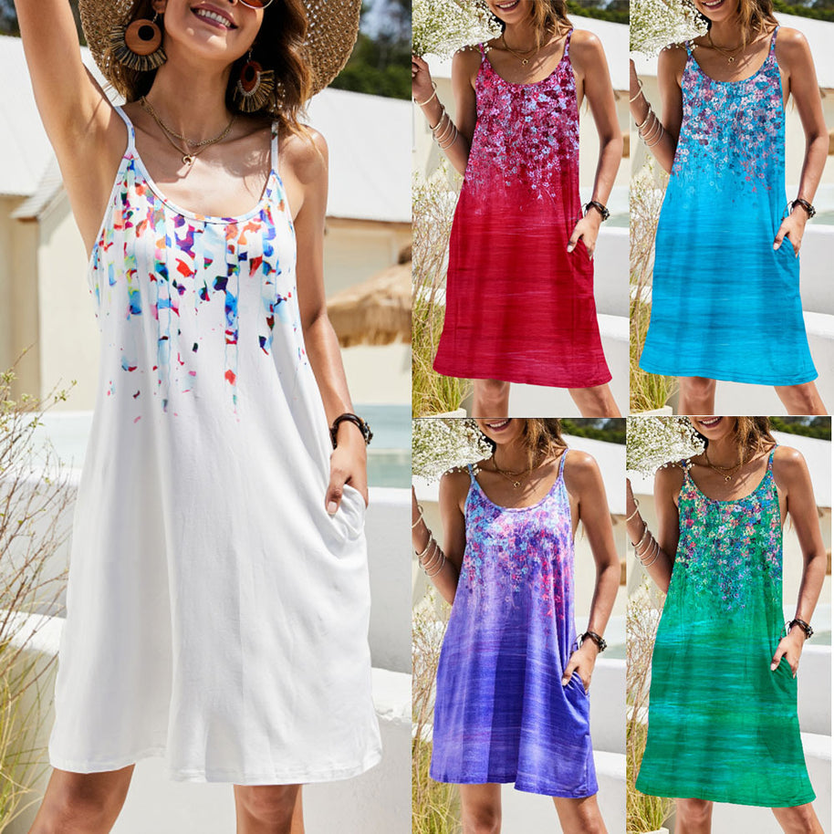 Damen Sommerkleid im eleganten Floral-Design mit bequemen Spaghettiträgern WW