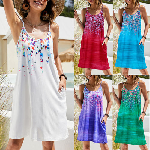 Damen Sommerkleid im eleganten Floral-Design mit bequemen Spaghettiträgern WW