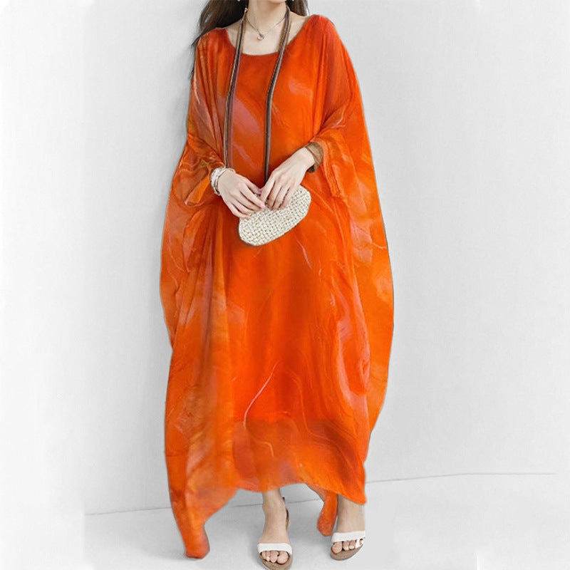 Damen Maxikleid mit elegantem Wasserfarbenmuster und weitem Schnitt W&W Mode