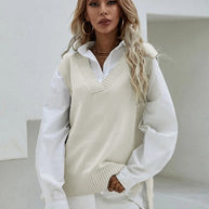 Damen Strickweste mit V-Ausschnitt und geripptem Saum WW