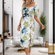 WW | Gedrucktes Kurzarm-Midikleid