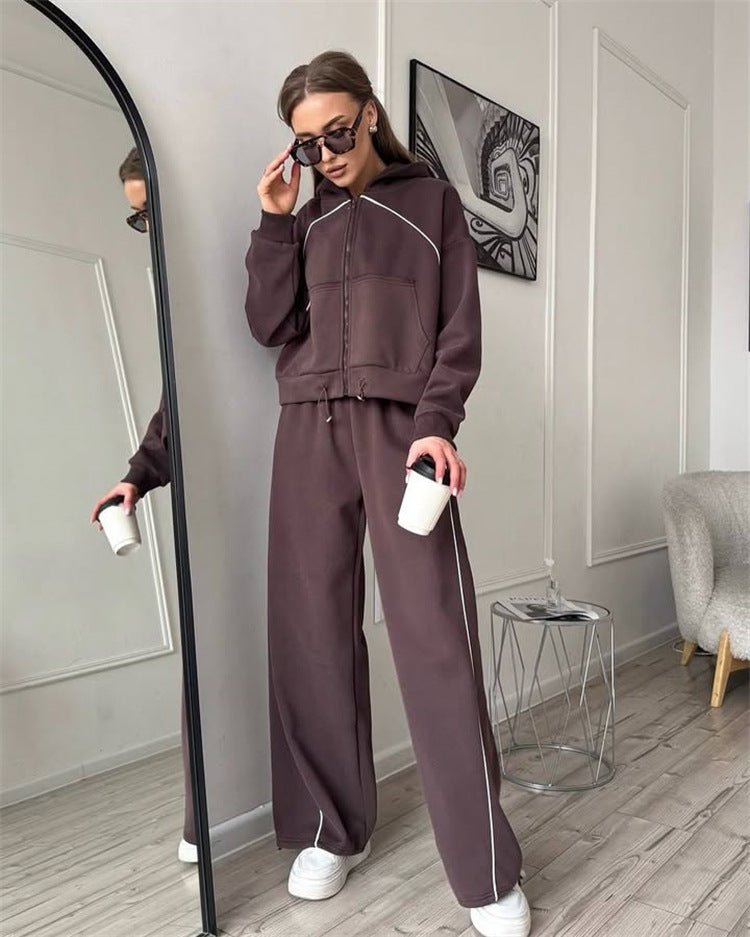 Damen sportliches Freizeitjacken- und Hosen-Set mit trendy Schnitt und elastischem Bund WW