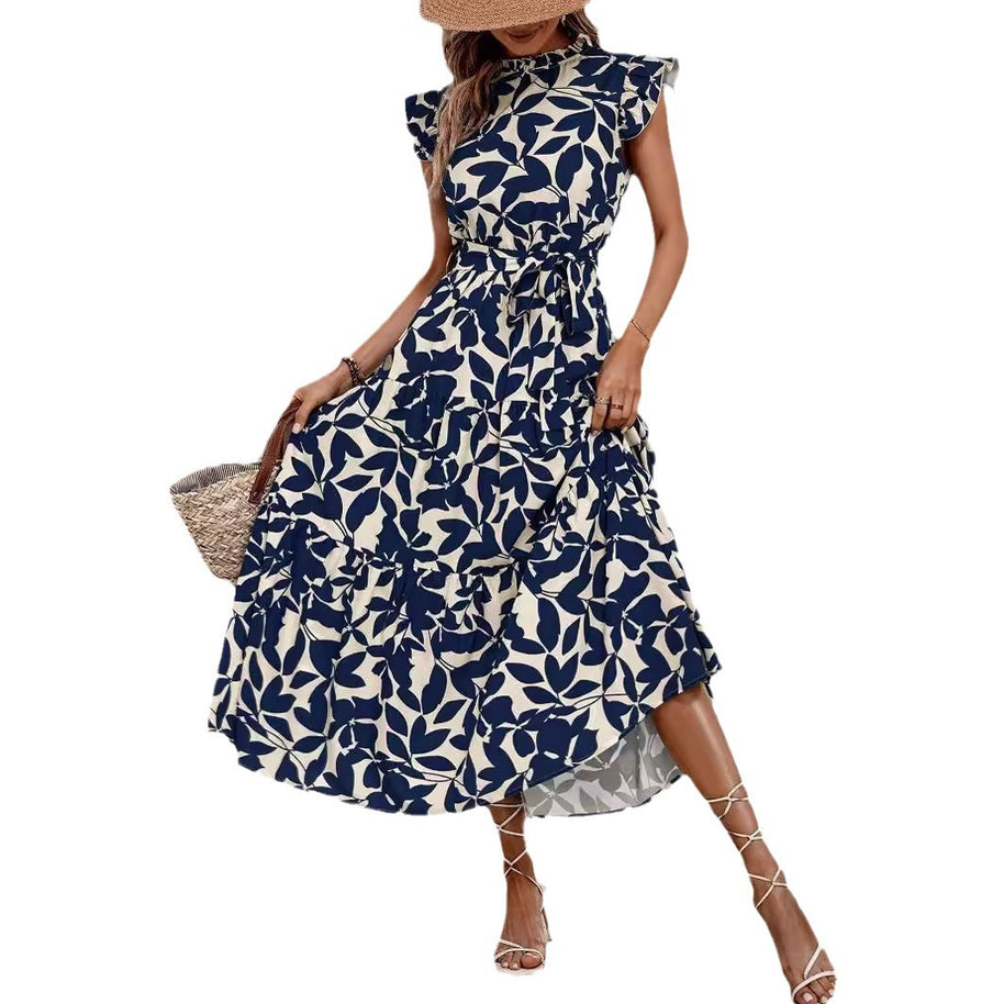 Damen lässiges Midi-Kleid mit Rüschen und floralem Muster WW