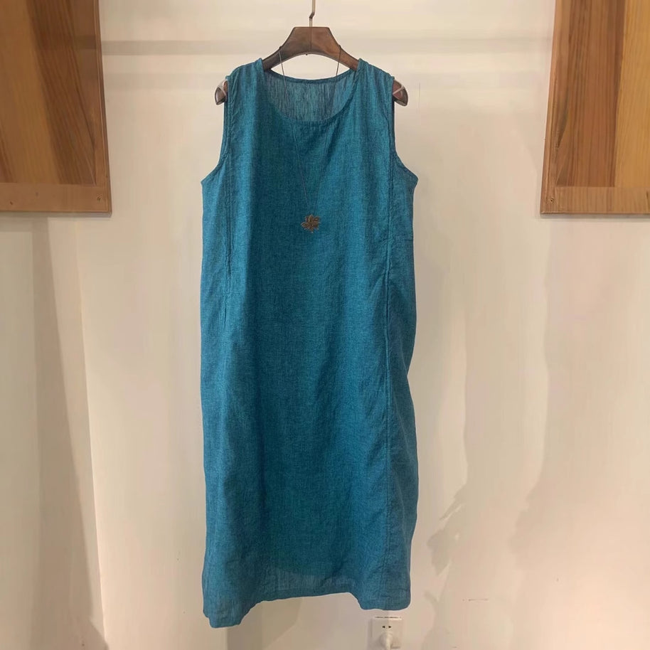 Damen Ärmelloses Leinen Shift Kleid WW