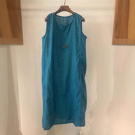 Damen Ärmelloses Leinen Shift Kleid WW