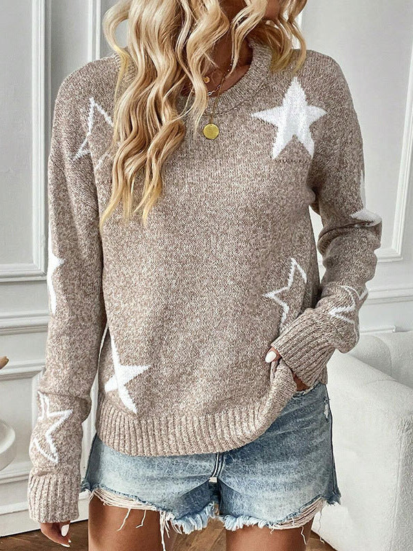 Damen Strickpullover mit Sternenmotiven und weitem Schnitt WW