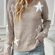 Damen Strickpullover mit Sternenmotiven und weitem Schnitt WW