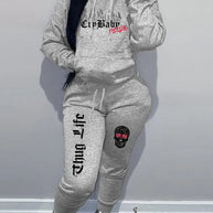 Damen Sportliches Hoodie und Jogginghose Set mit kreativem Aufdruck WW