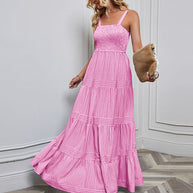 Damen Sommermaxikleid mit gerafftem Oberteil und asymmetrischem Saum WW