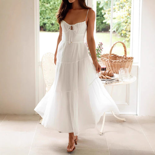 Damen luftiges Maxikleid mit verstellbaren Trägern und Raffungen WW