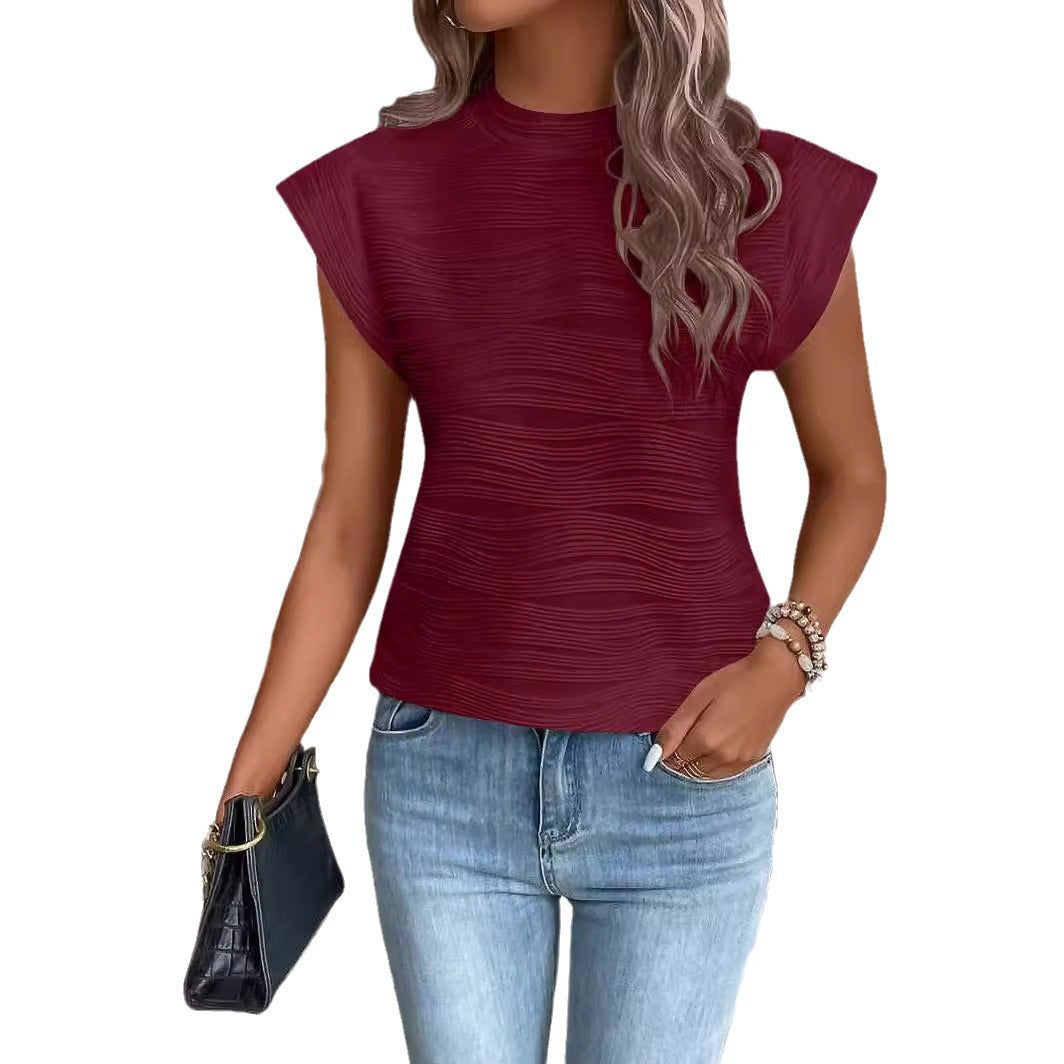 Damen elegantes Oberteil mit strukturiertem Puffärmel und hochgeschlossenem Ausschnitt WW