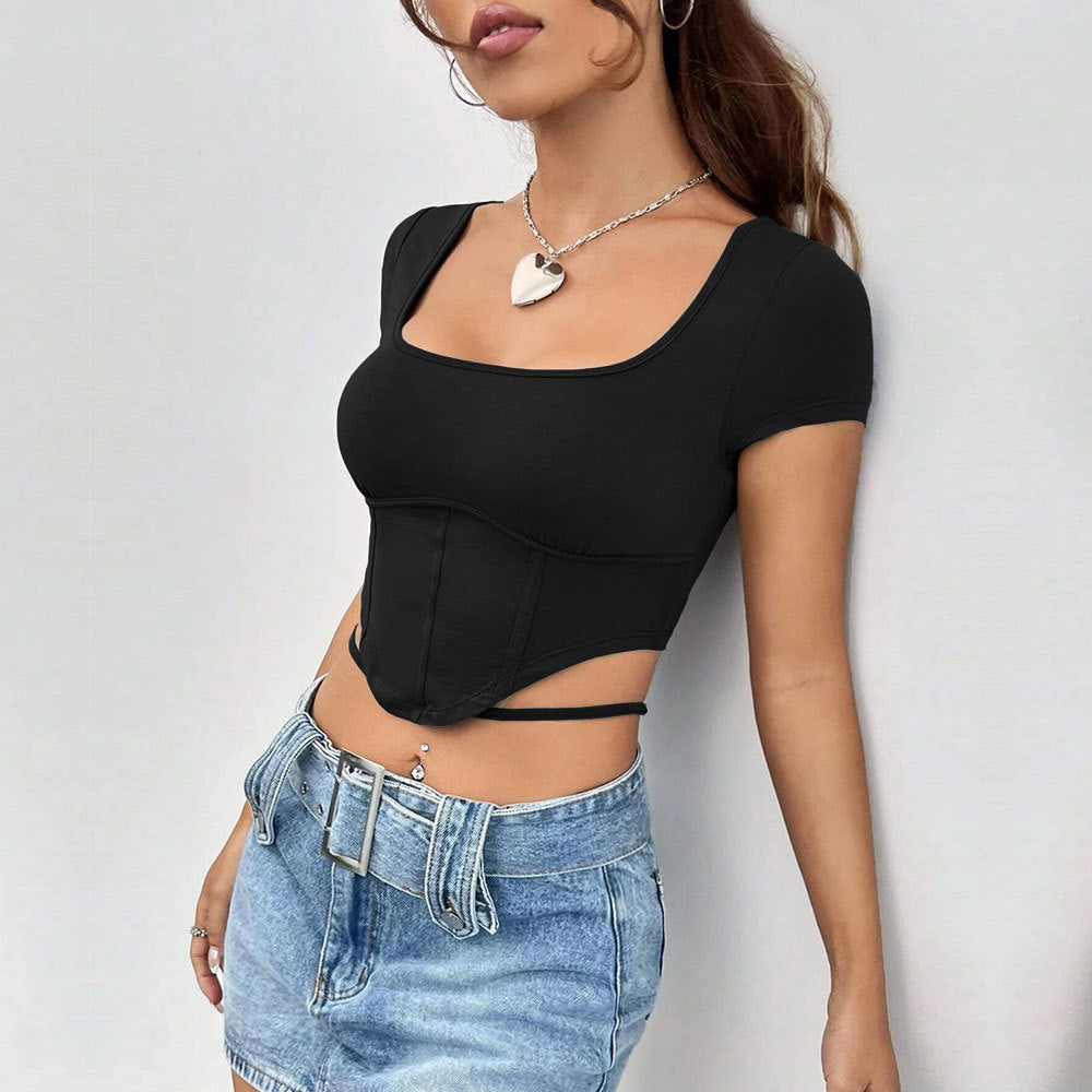 Damen figurbetontes Crop-Top mit modischen Cut-Out-Details W&W Mode