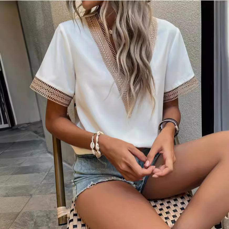 Damen Bluse mit filetartigen Verzierungen WW