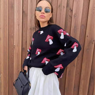 Damen Strickpullover mit verspieltem Pilzmotiv WW