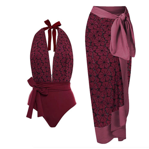 Damen Badeanzug mit elegantem Wickelrock und floralen Akzenten WW