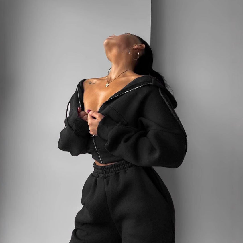 Damen sportliches Cropped-Set mit Weite und Reißverschluss WW