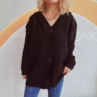 Damen bequeme Strickjacke mit Kapuze und praktischen Taschen WW