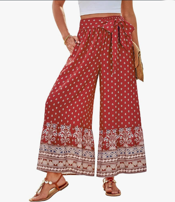 Damen weite und elegante Palazzo-Hose mit floralem Muster WW