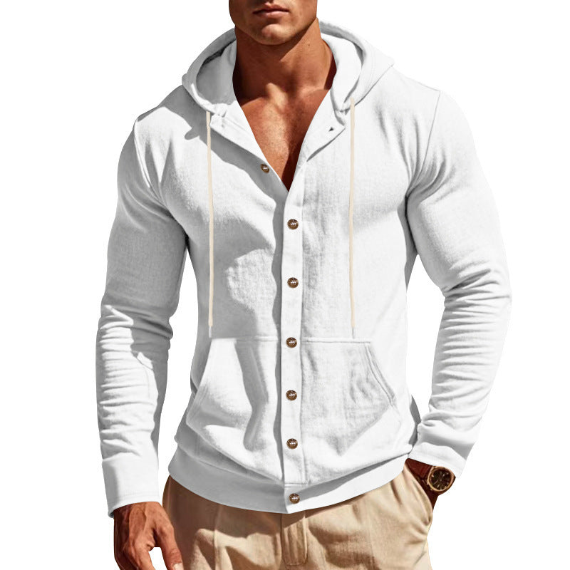 Herren modischer Kapuzenpullover mit strukturiertem Design und praktischen Knöpfen WW