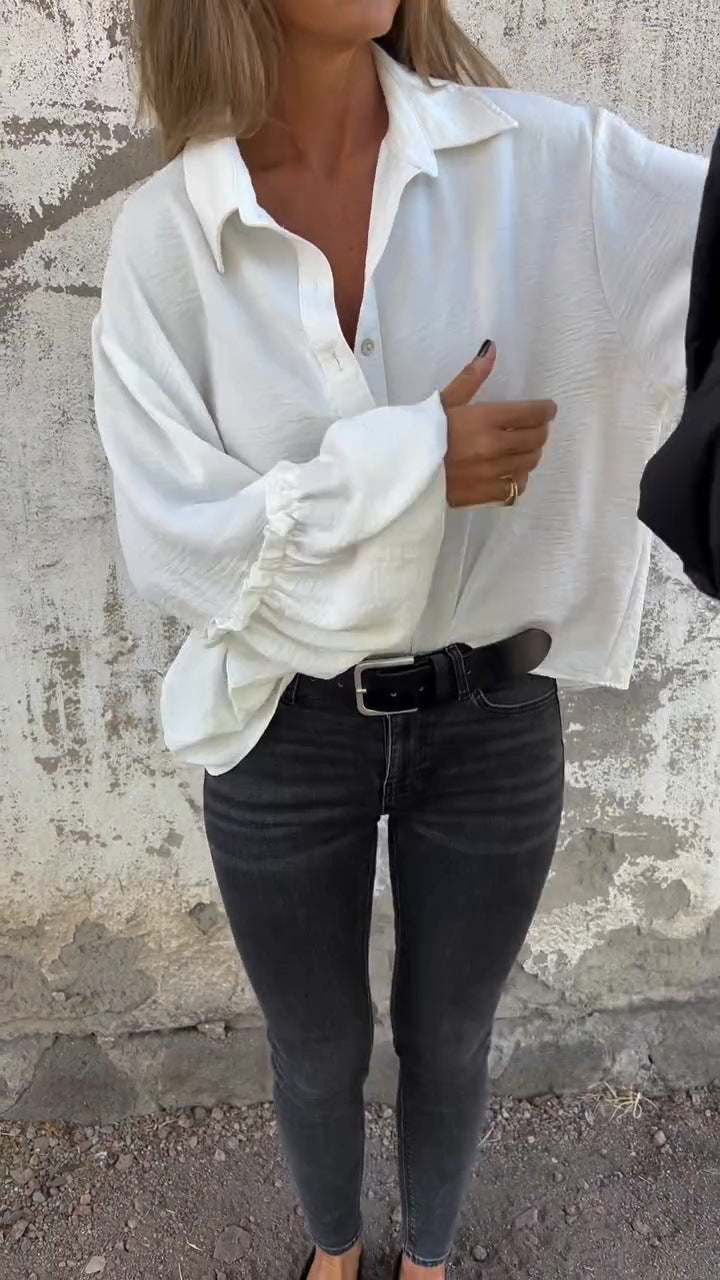 Damen lässige Hemdbluse mit Volantärmeln WW