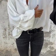 Damen lässige Hemdbluse mit Volantärmeln WW