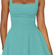 Damen Skaterkleid mit Raffung und breiten Trägern WW