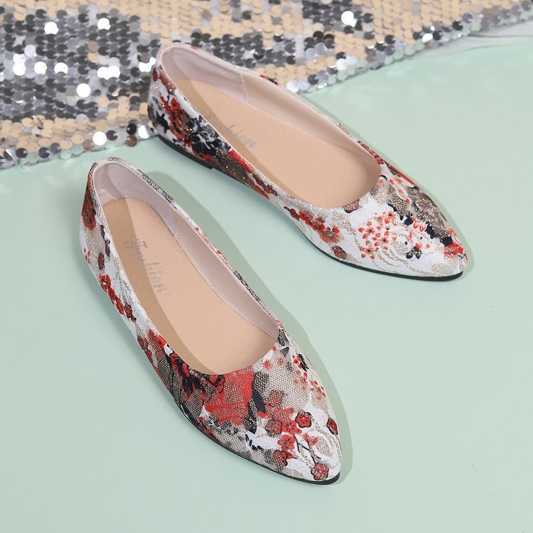 Damen Ballerinas mit floralem Muster und elegantem, spitzem Zehenbereich W&W Mode
