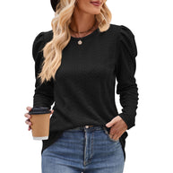 Damen elegantes Langarmshirt mit strukturiertem Muster und Puffärmeln WW