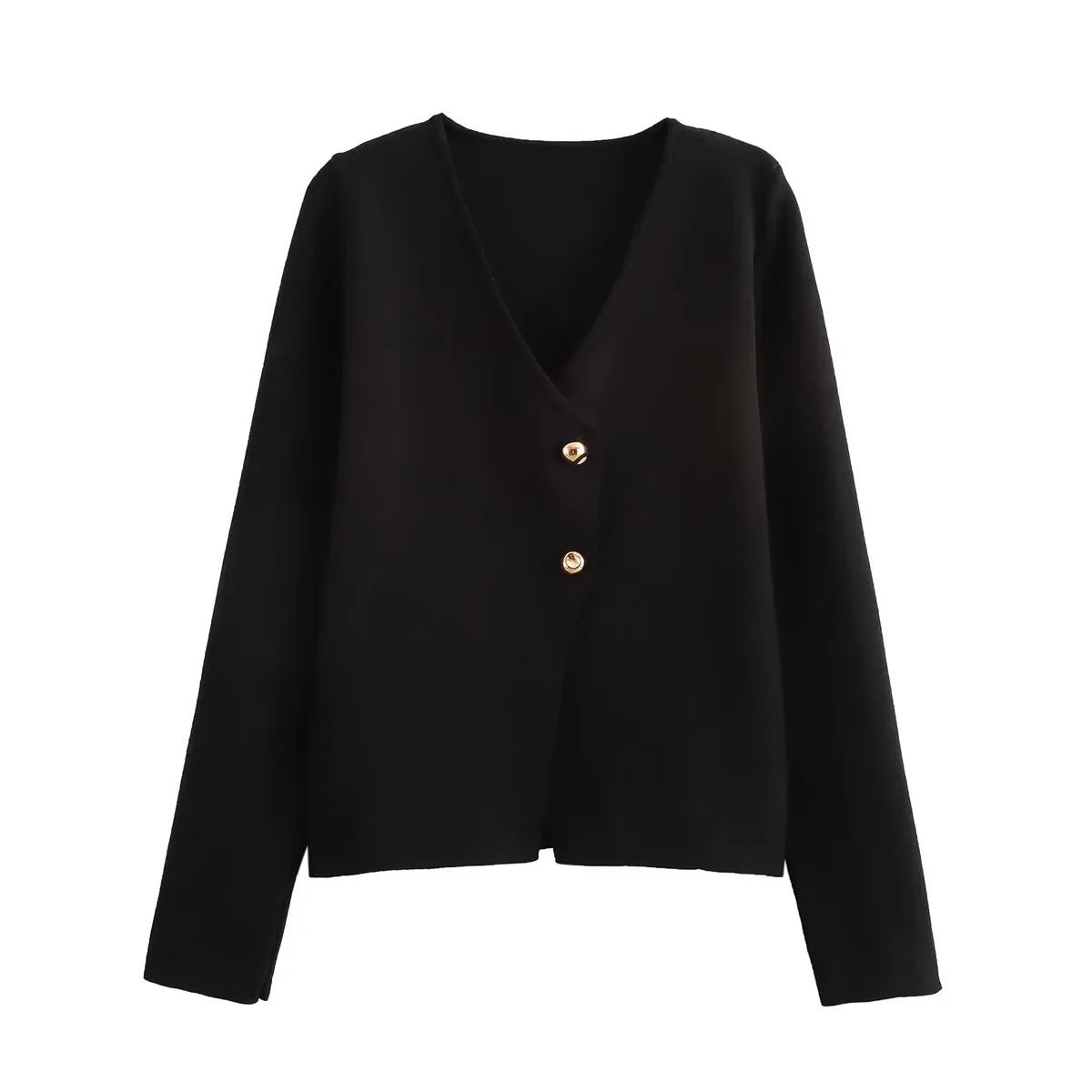 Damen angenehm weicher Strickpullover mit elegantem V-Ausschnitt und maritimen Knopfdetails WW