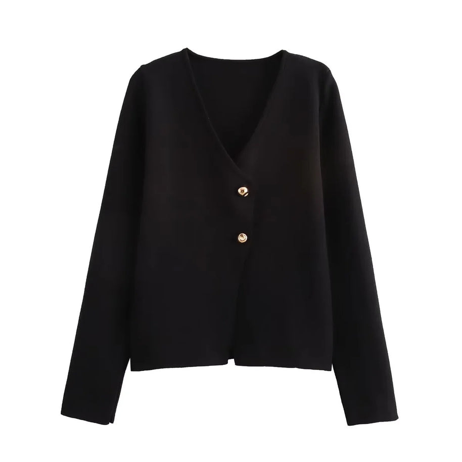 Damen angenehm weicher Strickpullover mit elegantem V-Ausschnitt und maritimen Knopfdetails WW
