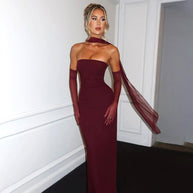 Damen Elegantes und figurbetontes Maxikleid mit transparenten Ärmeln W&W
