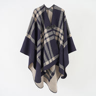 Damen Luxuriöser Geometrischer Poncho aus weichem Material mit dezenter Knopfverzierung WW