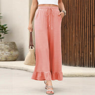 Damen Weite Freizeithose mit Rüsche WW