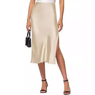 Damen Satin-Midirock mit hohem Schlitz WW
