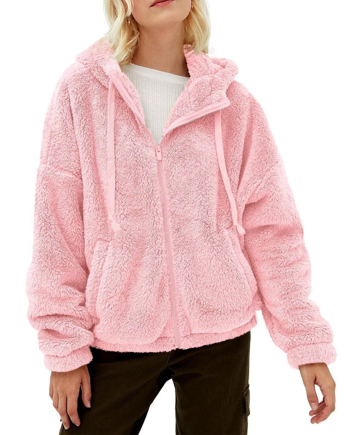 Damen Fleecejacke mit kuscheligem Innenfutter und praktischem Kapuzen-Design W&W Mode