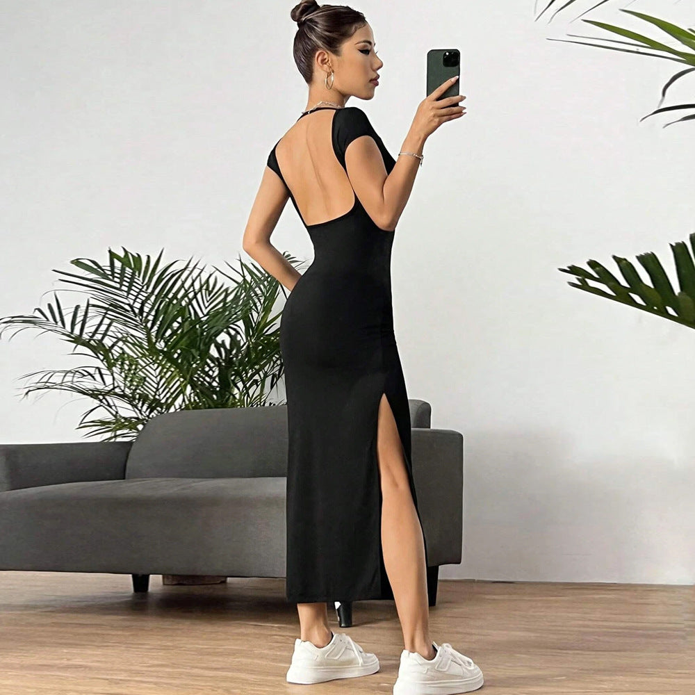 Damen figurbetontes Maxikleid mit kurzem Arm und elegantem Schnitt W&W Mode
